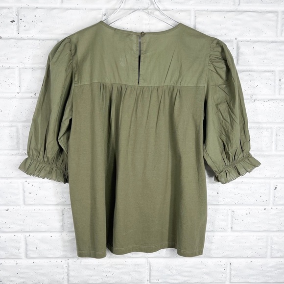 J.CREW Olive Green Detailed Puff Sleeve Cotton Blouse - Picture 6 of 6